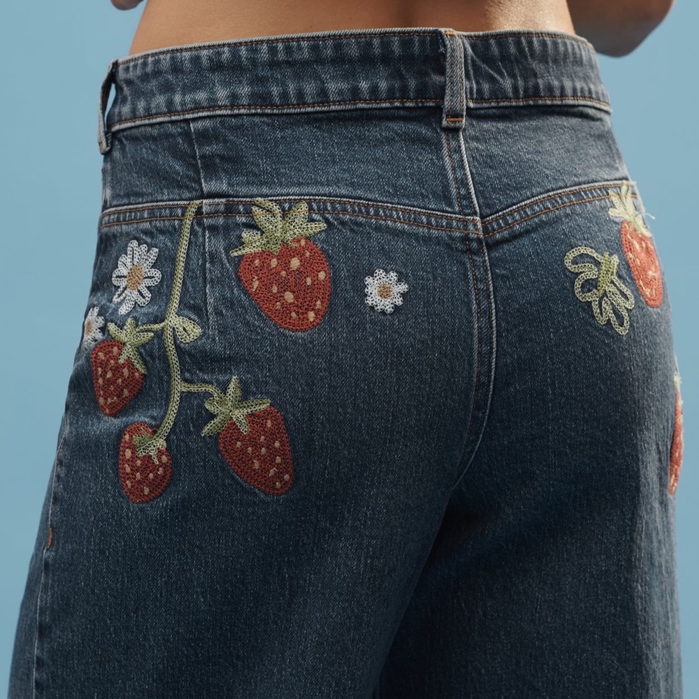 Maeve Anthropologie Embroidered Wide-Leg Jeans